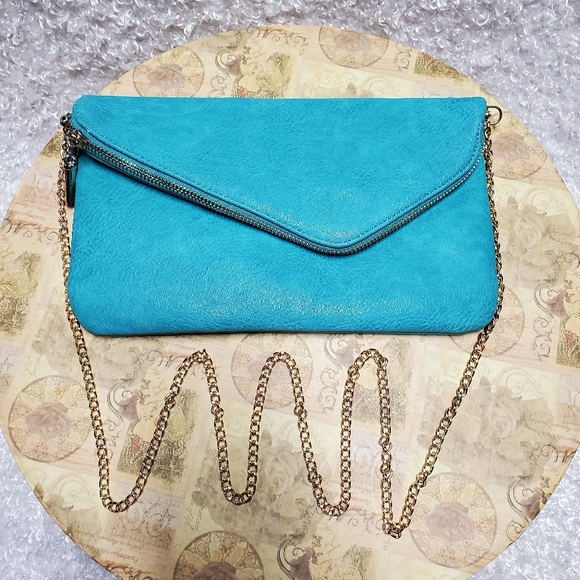 Vintage Handbags - Vintage Teal Leather Zipper Asymetrical Purse